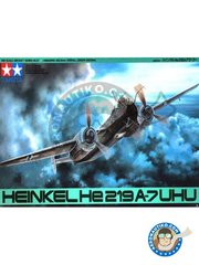 Tamiya: Airplane kit 1/48 scale - Heinkel He 219 A-7 "Uhu" - May 1945 (DE2) - plastic parts, water slide decals and assembly instructions
