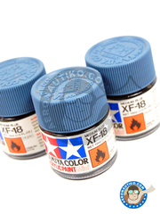 <a href="https://www.aeronautiko.com/product_info.php?products_id=12461">2 &times; Tamiya: Acrylic paint - Medium Blue XF-18 - for all kits</a>