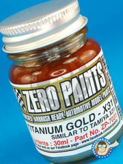 <a href="https://www.aeronautiko.com/product_info.php?products_id=16860">1 &times; Zero Paints: Pintura - Titanio dorado - similar a X-31 - Titanium Gold similar to X31 - 30ml - para todos los kits</a>